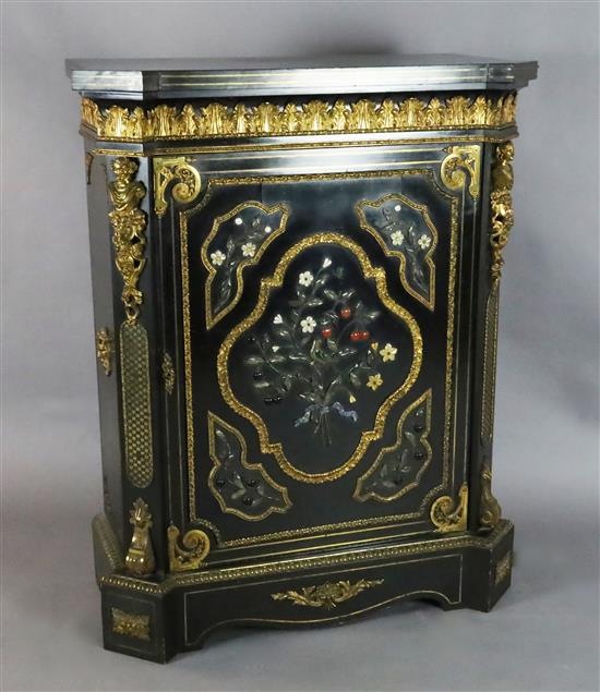 A Napoleon III ormolu mounted, pietra dura and ebony pier cabinet, W.3ft 4in. D.1ft 7in. H.4ft 2in.